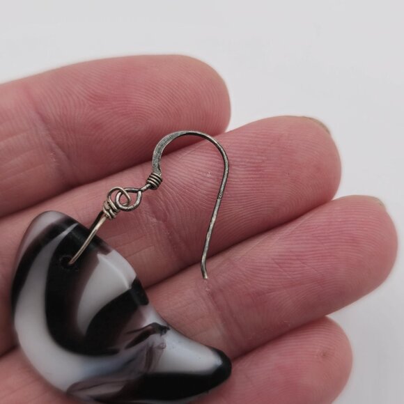 Sterling Silver Zebra Glass Rustic Handmade Earrings B448 - Picture 3 of 5